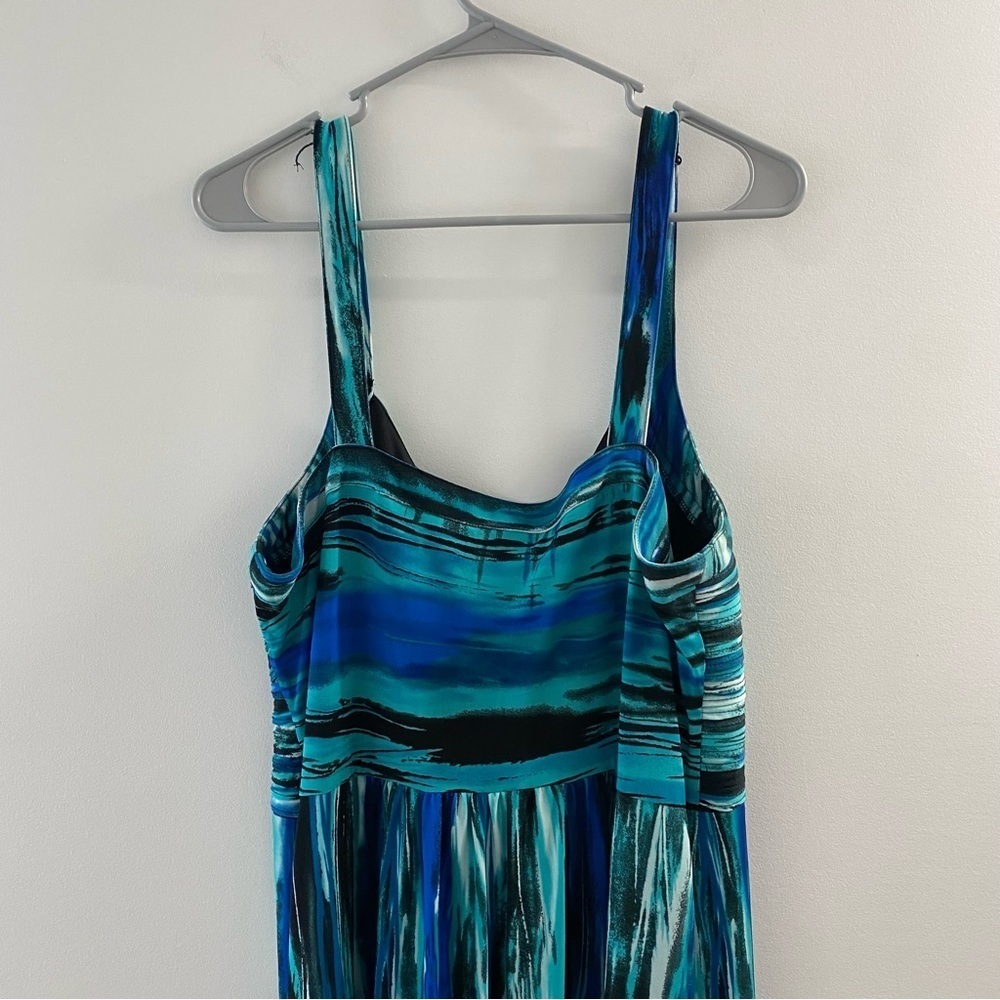 Amanda lane maxi dress blue green abstract tropical print y2k - Picture 6 of 11